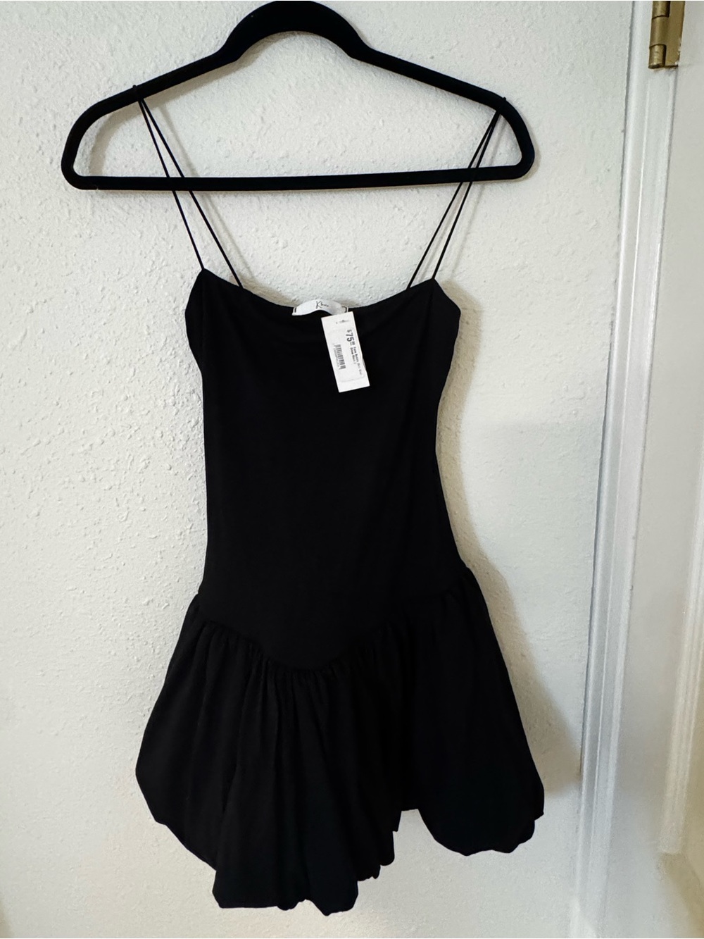 Klesis- Black Spaghetti Strap Bubble Hem Mini Dress